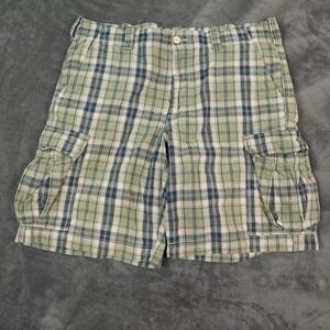 VTG Ralph Lauren Polo Jeans Cargo Shorts Adult 38 Light Green Yellow Madras‎